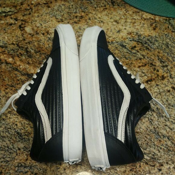 Rare Ribbed Vans Mens Black 500714 Lace Up Low Top Leather Shoes M 7 W 8.5 - Picture 7 of 12